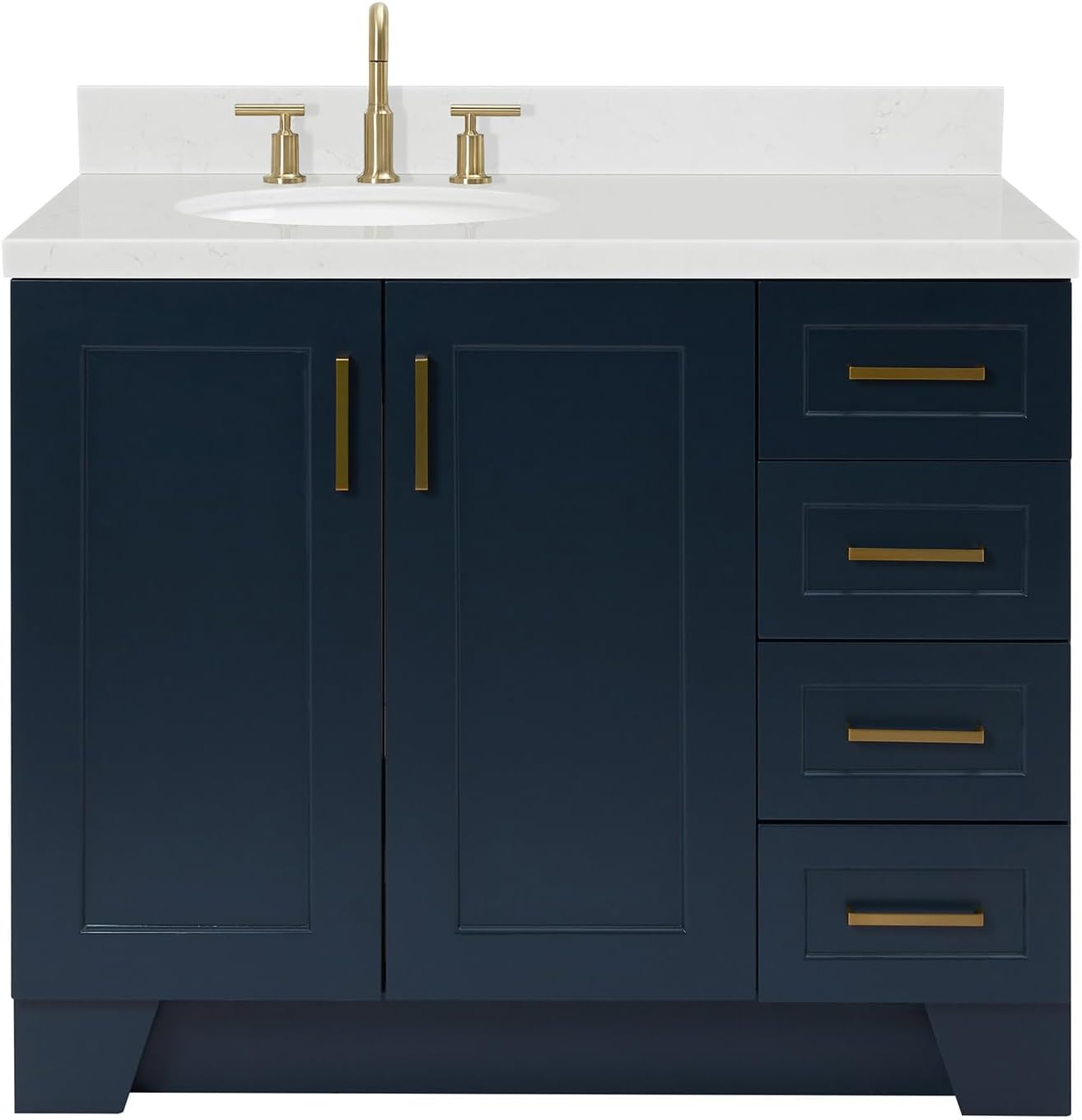 ARIEL Taylor 42 in. Left Offset Oval Sink Bathroom Vanity with Carrara White Quartz Countertop 1.5 Edge in Midnight Blue