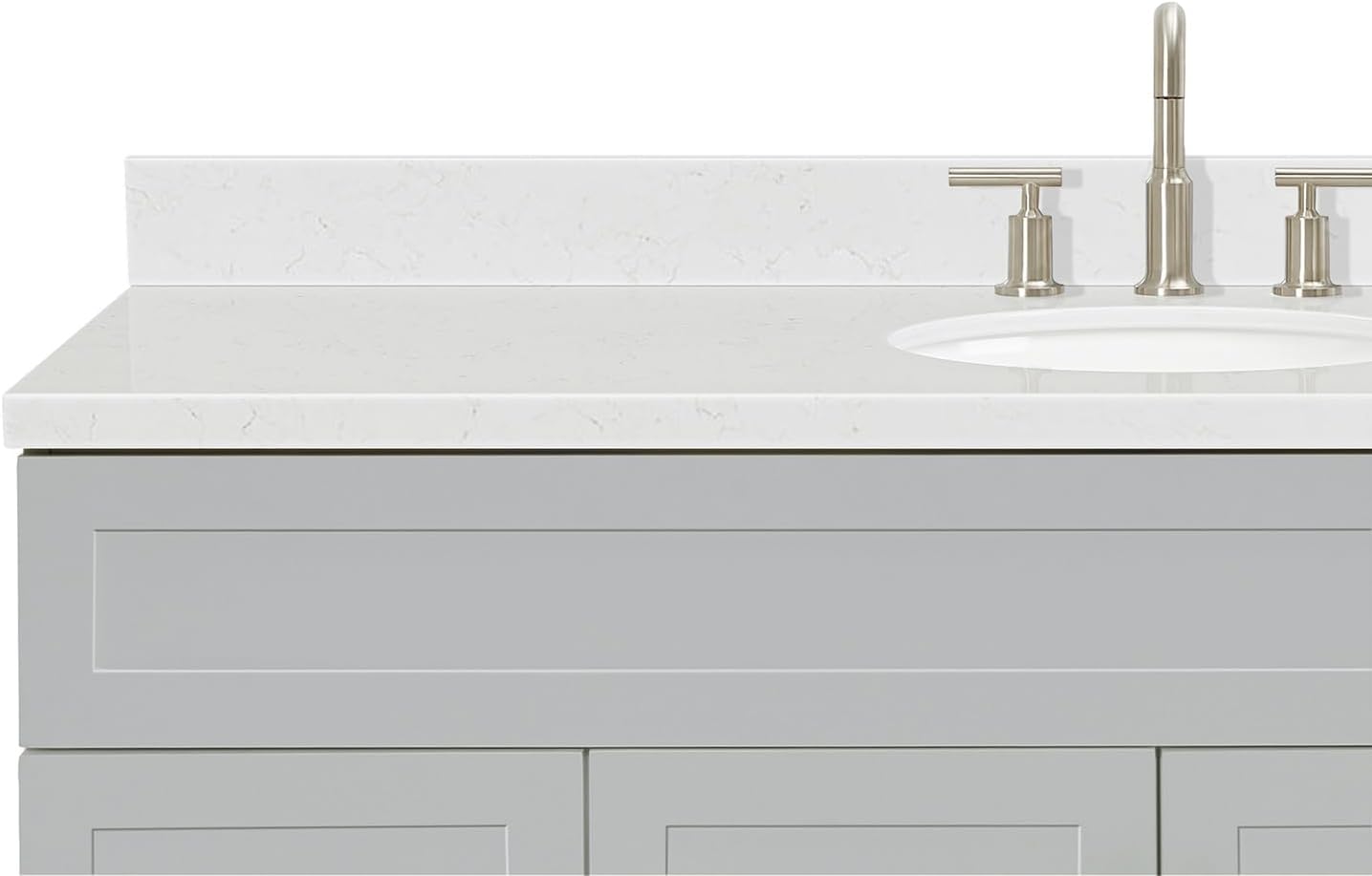 ARIEL Hamlet 60-inch Bathroom Vanity with Sink,Solid Wood, 1.5-inch Carrara White Quartz Countertop & Backsplash, Single Oval Porcelain Sink, 2 Soft Closing Doors, 4 Dovetail Drawers, Grey