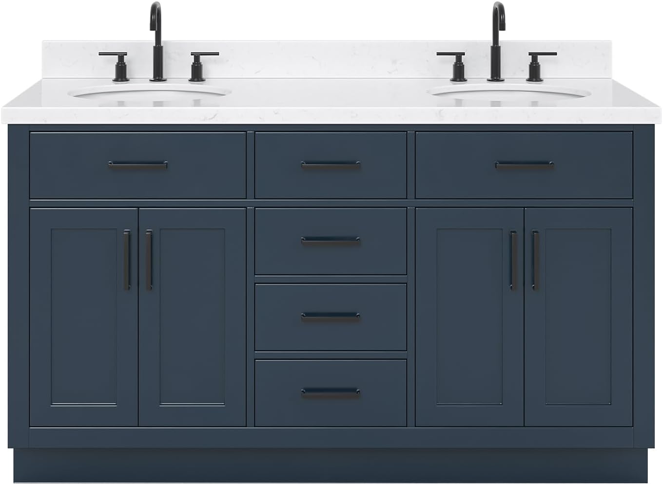ARIEL Hepburn 72-inch Bathroom Vanity with Sink,Solid Wood, 1.5-inch Carrara White Quartz Countertop, Double Oval Porcelain Sink, 4 Soft Closing Doors, 6 Dovetail Drawers, Midnight Blue