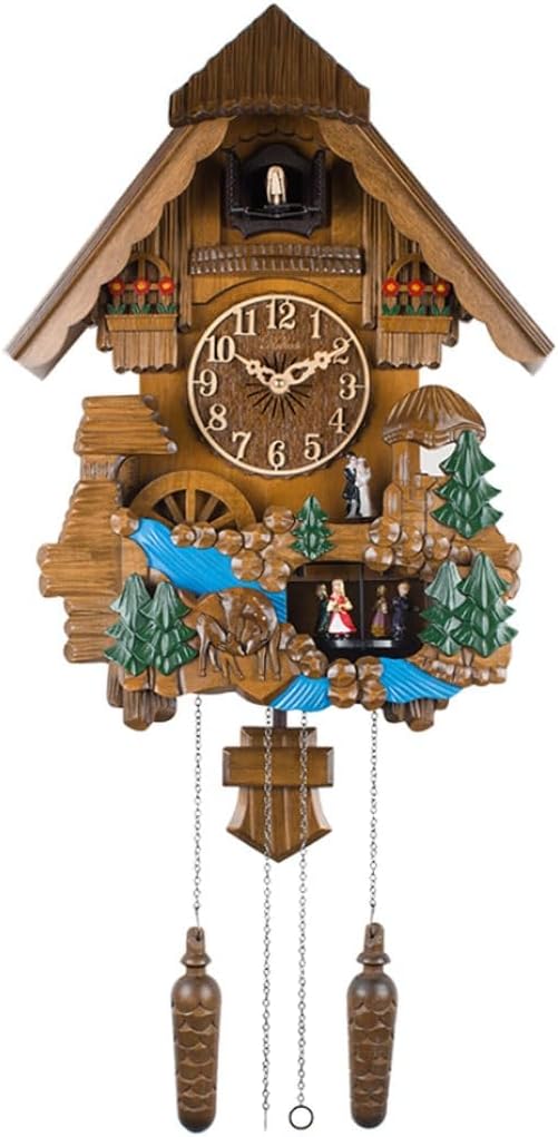 Cuckoo Clocks Wall Clock Decorative Boho Pastoral Style Painted Clock, Hand Carved Cuckoo Clock, European Style Wall Decoration, for Living Room, Report Time Hourly