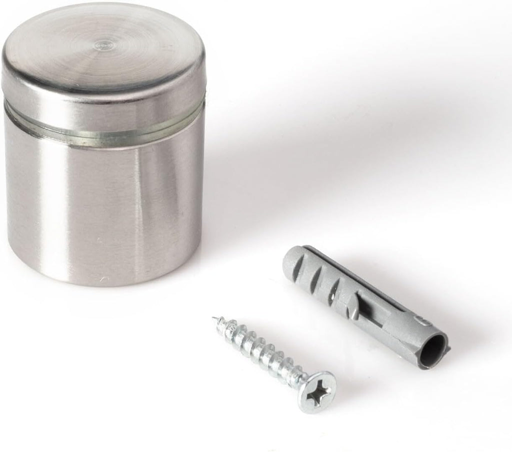 Stainless Steel Standoff 1-1/4 Inch Diameter x 1 Inch Barrel Length Brushed Finish for PVC, Glass and Acrylic Sign Stand Off Wall Anchors and Screws 100 Piece Commercial Space Pack