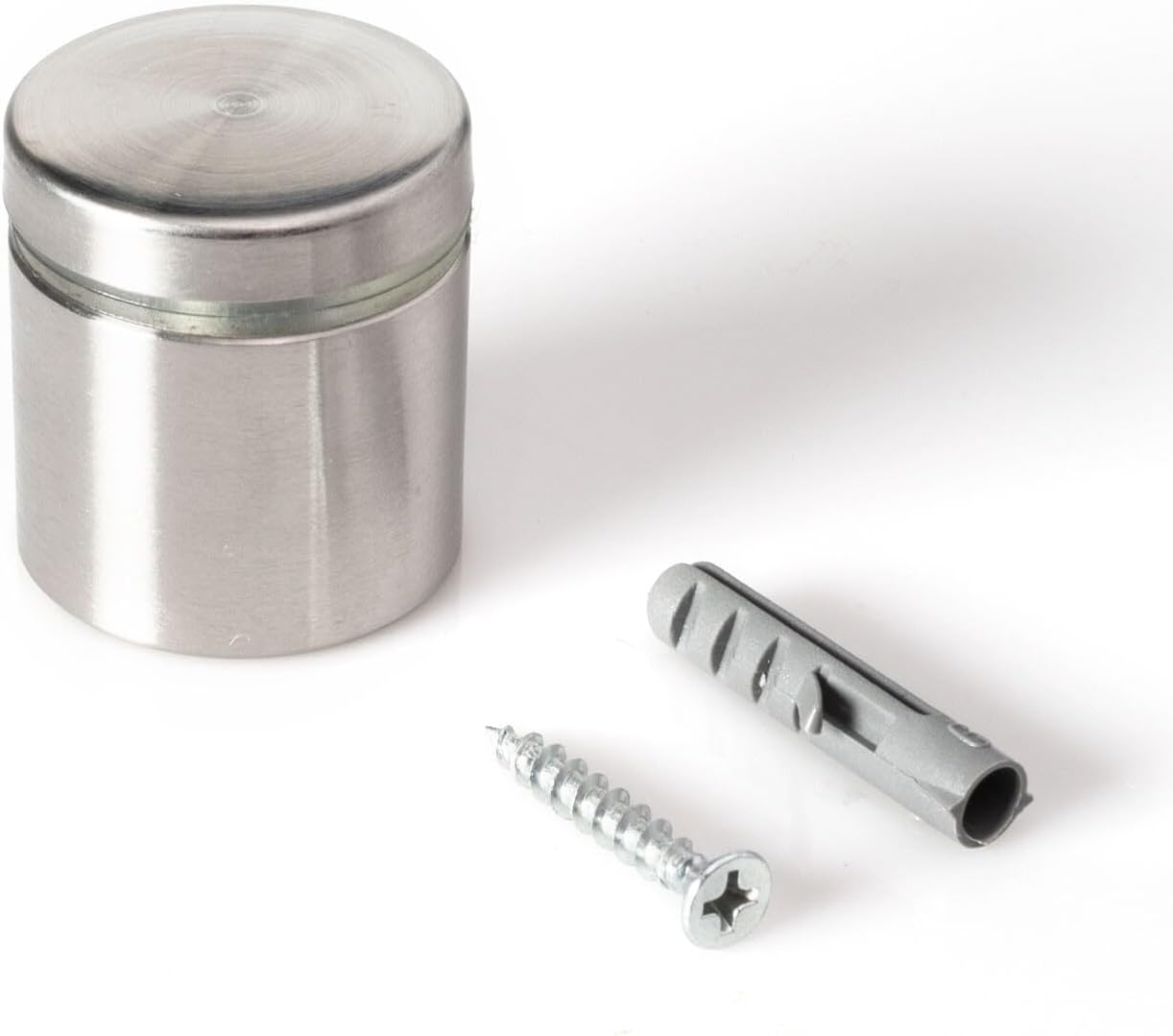 Stainless Steel Standoff 1-1/4 Inch Diameter x 1 Inch Barrel Length Brushed Finish for PVC, Glass and Acrylic Sign Stand Off Wall Anchors and Screws 100 Piece Commercial Space Pack