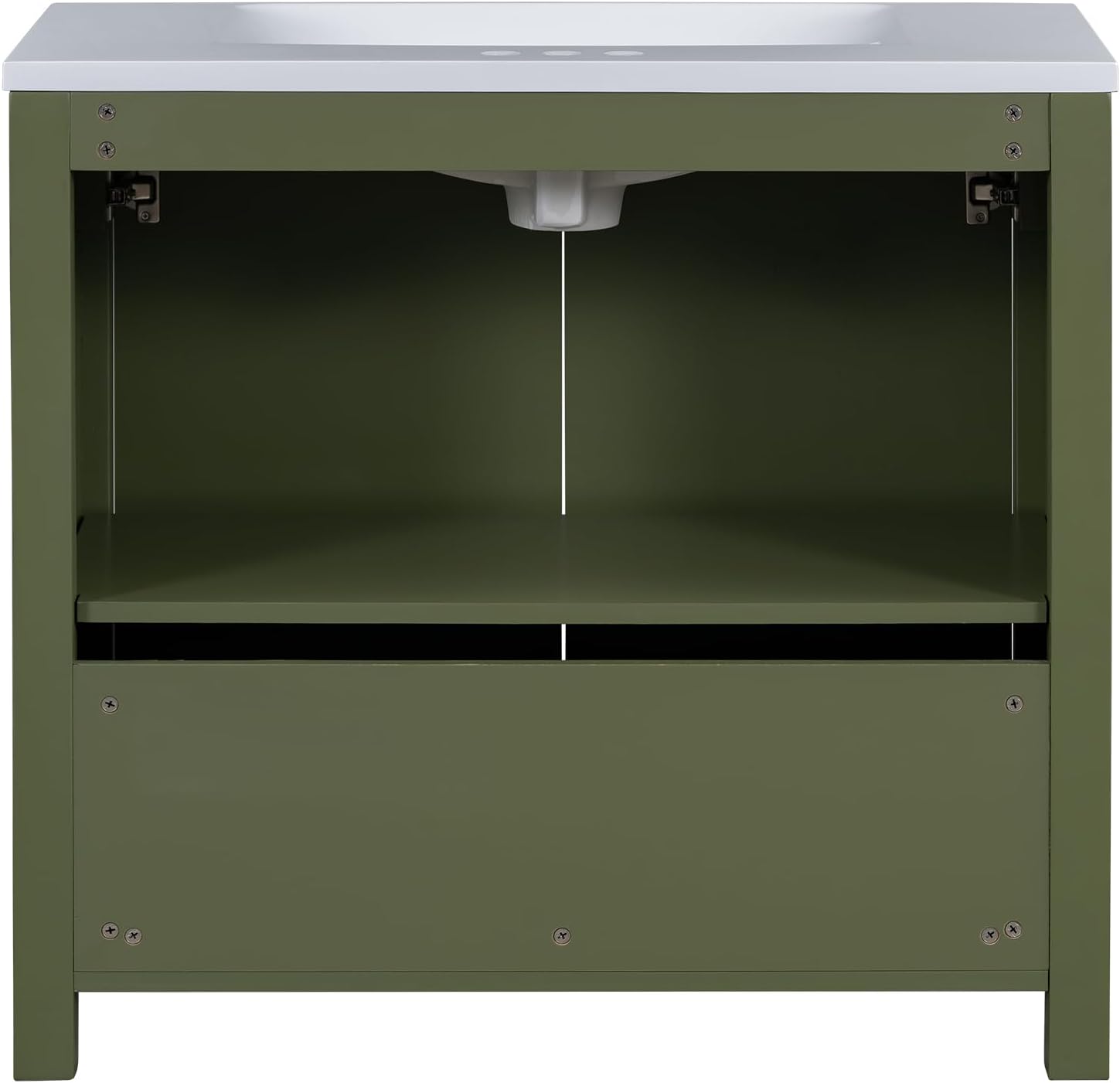 Harper & Bright Designs 36' Bathroom Vanity with Sink, Free Standing Single Vanity Set with Larger Cabinet & Adjustable Shelf, Wooden Bathroom Cabinet with Ceramic Basin for Bathroom, Olive Green