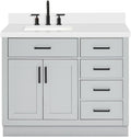 ARIEL 42-Inch Gray Single Bathroom Vanity with 1.5' Edge Pure White Quartz Countertop, Rectangular Undermount Sink, Solid Wood Frame, 2 Soft Closing Doors, 9 Dovetail Drawers, Toe Kick