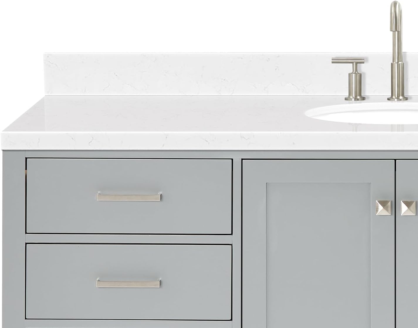 ARIEL Cambridge 66-inch Bathroom Vanity with Sink,Solid Wood, 1.5-inch Carrara White Quartz Countertop & Backsplash, Single Oval Porcelain Sink, 2 Soft Closing Doors, 9 Dovetail Drawers, Grey