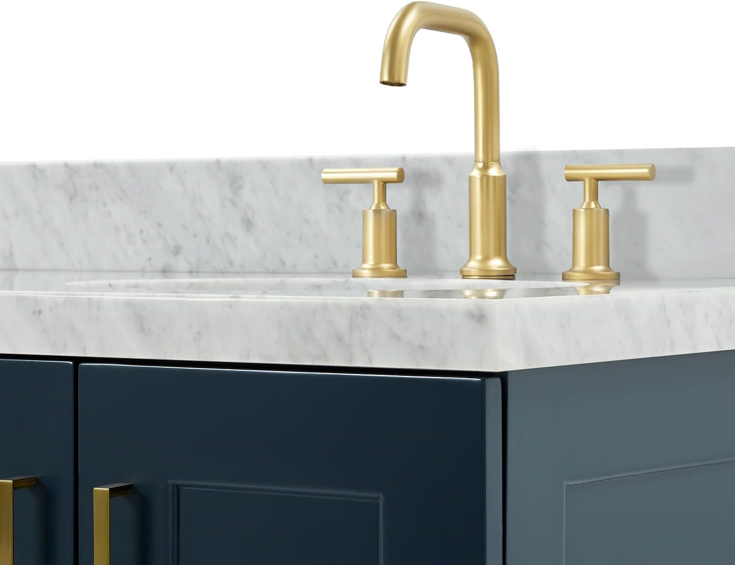 ARIEL Taylor 66-inch Bathroom Vanity with Sink,Solid Wood, 1.5-inch Italian Carrara Marble Countertop, Double Oval Porcelain Sink, 4 Soft Closing Doors, 5 Dovetail Drawers, Midnight Blue