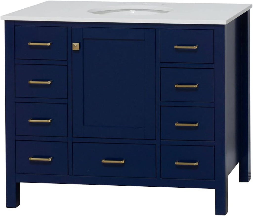 Horizon 42-inch Bathroom Vanity (Engineered White/Royal Blue): Includes Royal Blue Cabinet with Engineered White Countertop and White Ceramic Sink