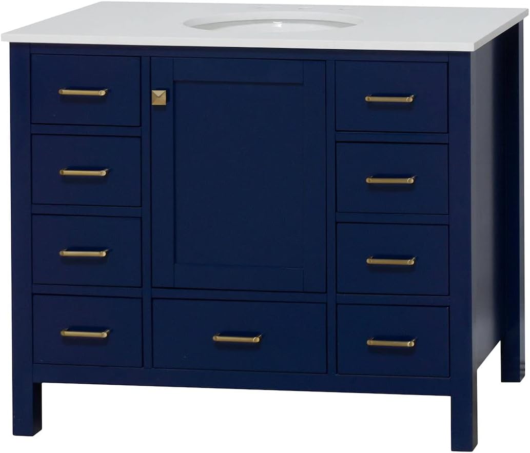 Horizon 42-inch Bathroom Vanity (Engineered White/Royal Blue): Includes Royal Blue Cabinet with Engineered White Countertop and White Ceramic Sink