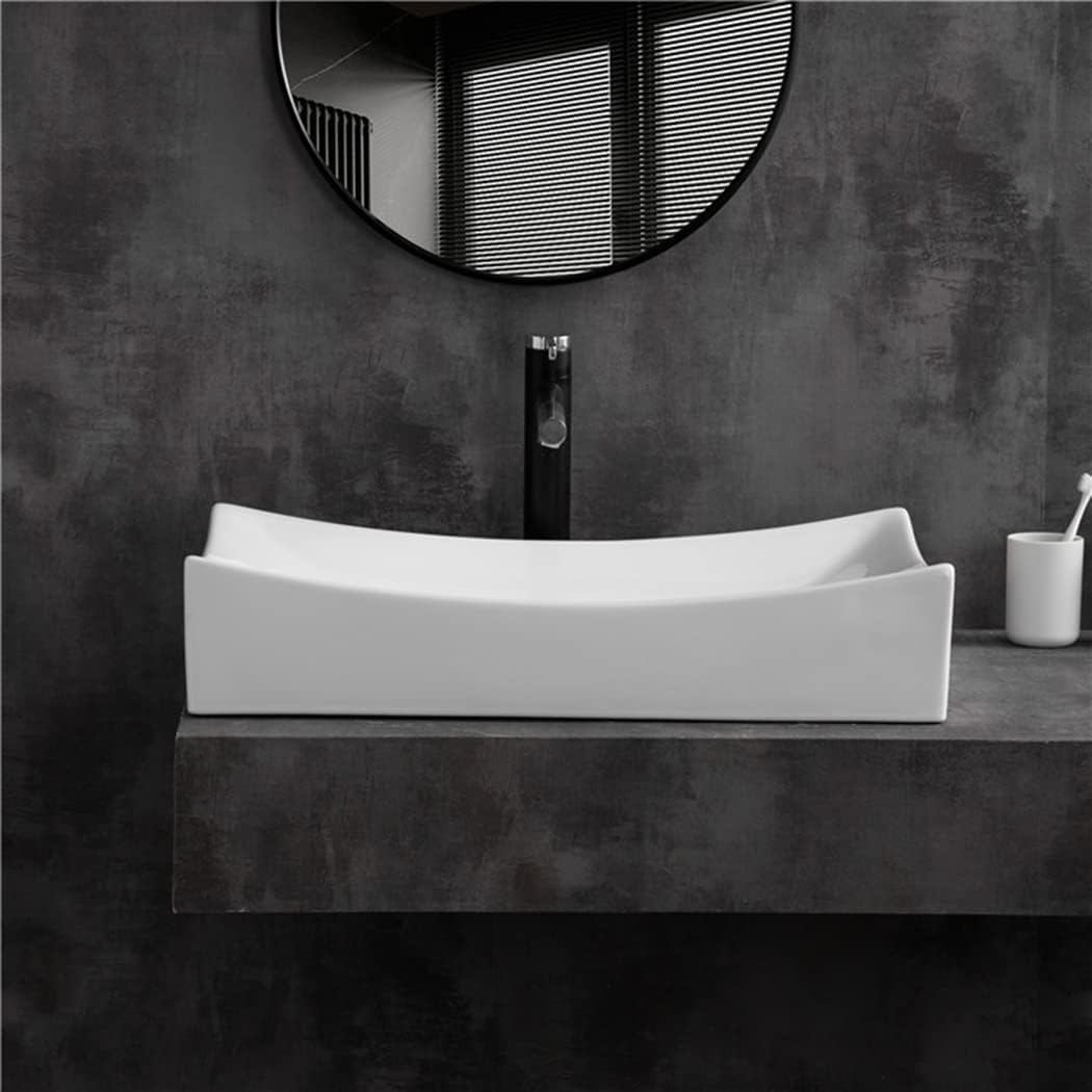 SouNor Rectangle Bathroom Vessel Sink Above Counter Square Bowl Countertop 25'x15' Inches Modern Contemporary Porcelain Big Large Ceramic Wash Lavatory Basin Rectangular Sinks White,25' (Large)