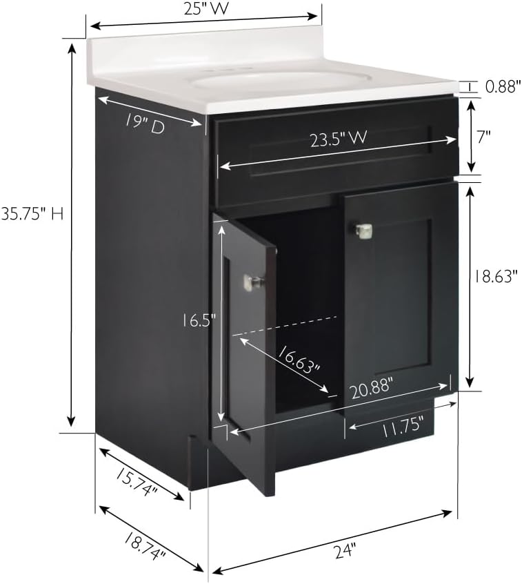 Design House Brookings 25 Inch Bathroom Vanity with Top, Ready to Assemble, Brown, 584755