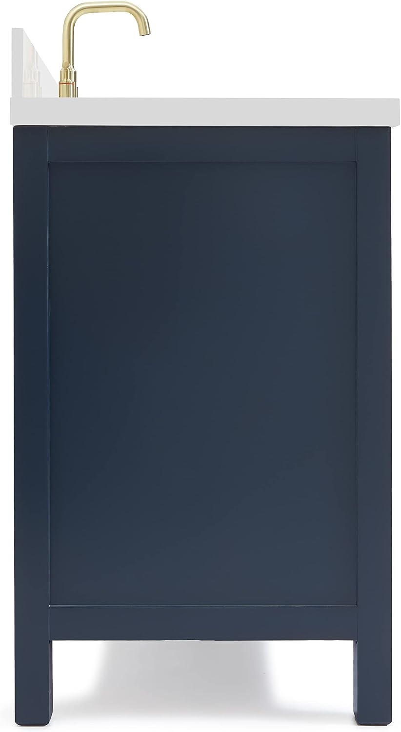 ARIEL Cambridge 42-inch Bathroom Vanity with Sink,Solid Wood, 1.5-inch Pure White Quartz Countertop & Backsplash, Single Oval Porcelain Sink, 2 Soft Closing Doors, 5 Dovetail Drawers, Midnight Blue