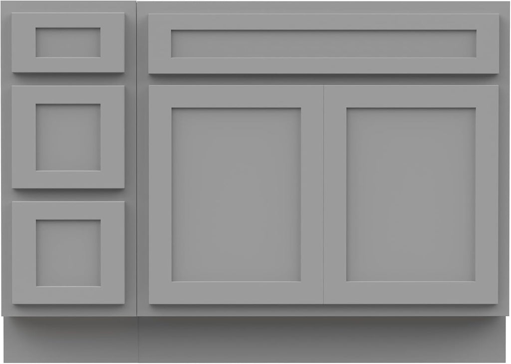 Vanity Art 45' Unassembled Bathroom Vanity with 2-Door 3-Drawer, Wood Bathroom Vanity Cabinet with Soft Closing Shaker Drawer, Sturdy Floor Mounted Cabinet Without Top VA4045-3S-G