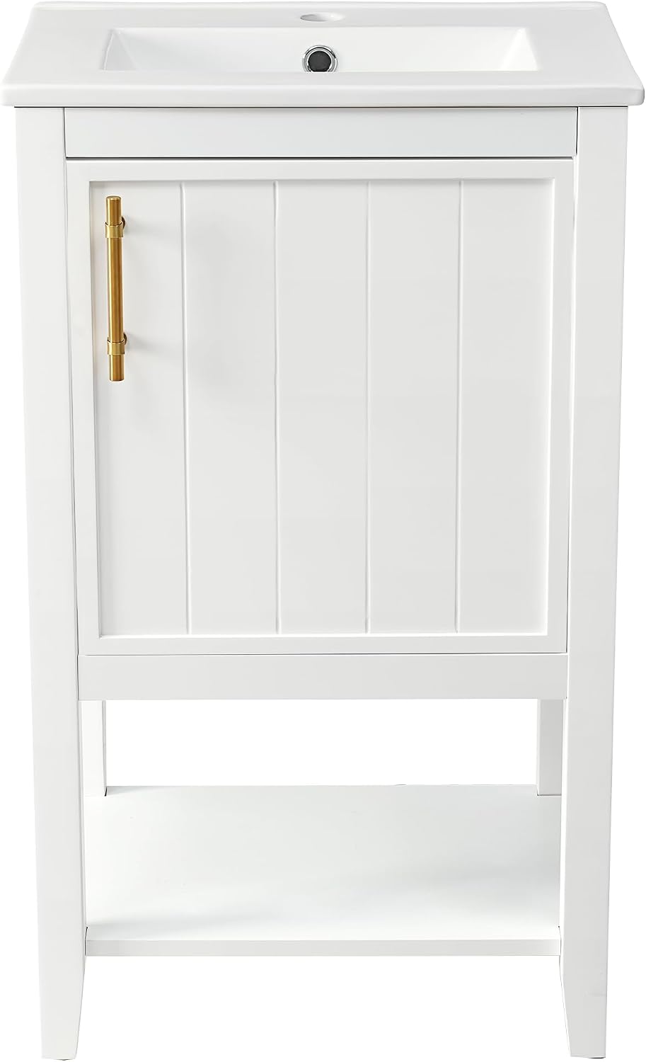 LUMISOL 20' Bathroom Vanity with Sink Top, Modern Bathroom Storage Cabinet with Soft Close Door, Storage Rack & Open Shelf, Free Standing Single Vanity with Ceramic Sink for Small Bathroom, White