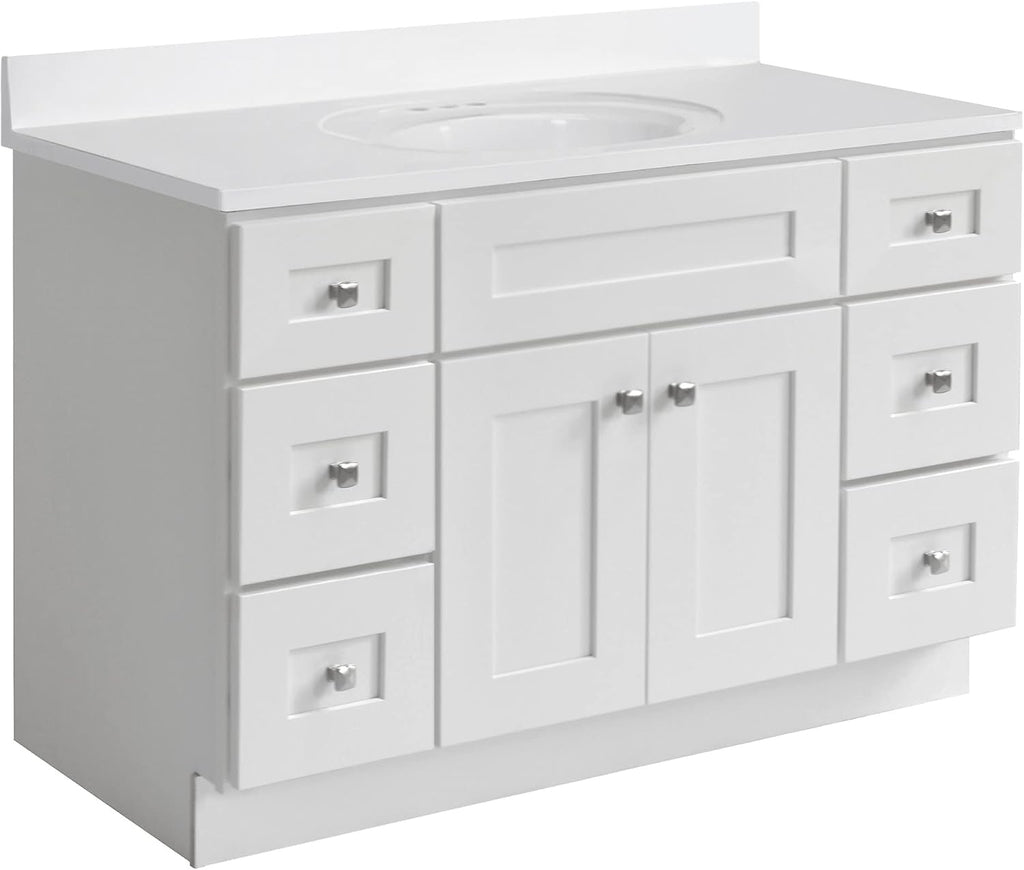 Brookings 48 Inch Bathroom Vanity, Shaker, Solid Wood, Fully Assembled, Sherwin Williams® White – Design House, 215798