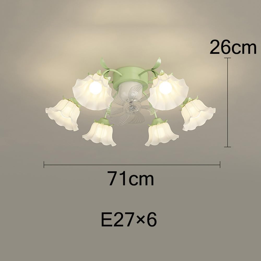 6 Light Flower Ceiling Fan with Lights Remote Control Reversible Fan 360° Oscillating Ceiling Fan Light Milk Glass Modern Fan Light Girls Ceiling Fan Light for Bedroom Living Room Dining Room