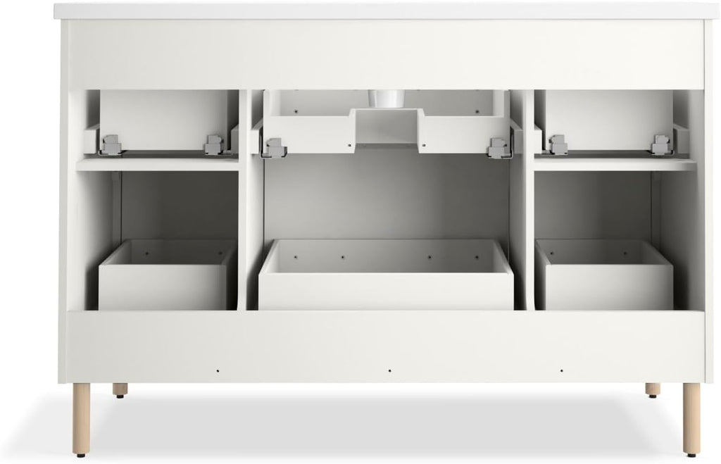 Kohler Spacity 48 Inch Wall-Hung Bathroom Vanity Cabinet with White Sink and Quartz Top, Modern Bathroom Storage, White, K-32172-ASB-0