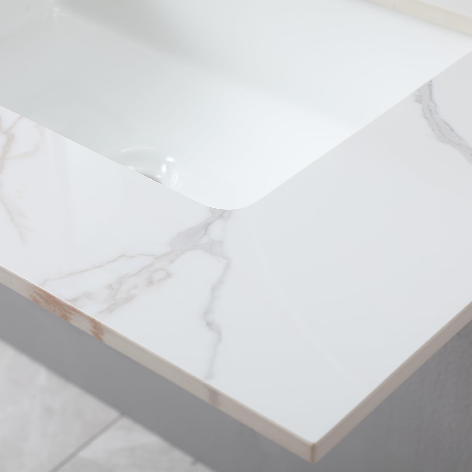 Leavader Sintered Stone Vanity Sink Top - 31 x 22 Inch Three Holes Vanity Top with Undermount Ceramic Sink & Backsplash, Marble Bathroom Countertops Vanity Top with Sink, Carrara Gold