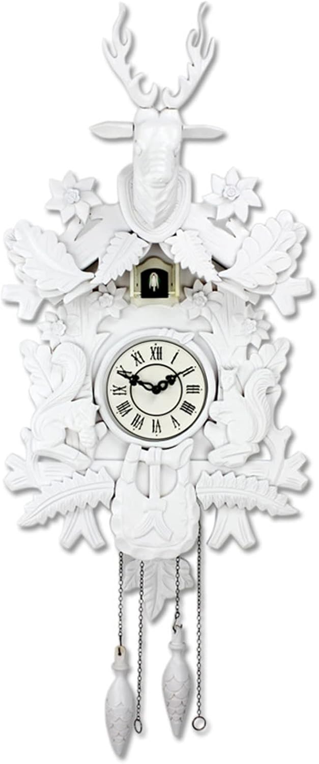 Cuckoo Clock,Wooden Wall Clock,Cuckoo Clock with Night Mode, Hand Carved Bird, Weights and Swinging Pendulum,for Home Decorate
