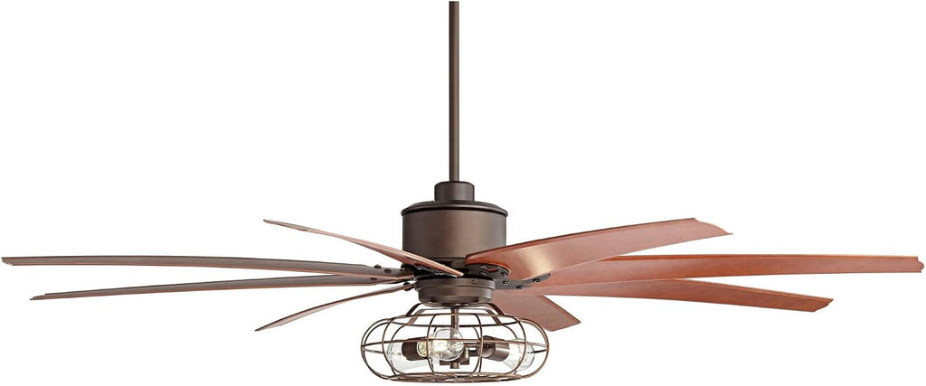 Casa Vieja 72' Predator Vintage Large Indoor Ceiling Fan with LED Light Remote Control English Bronze Cherry Blades Cage for Living Room Kitchen Bedroom Kids Room Family Room Dining Room