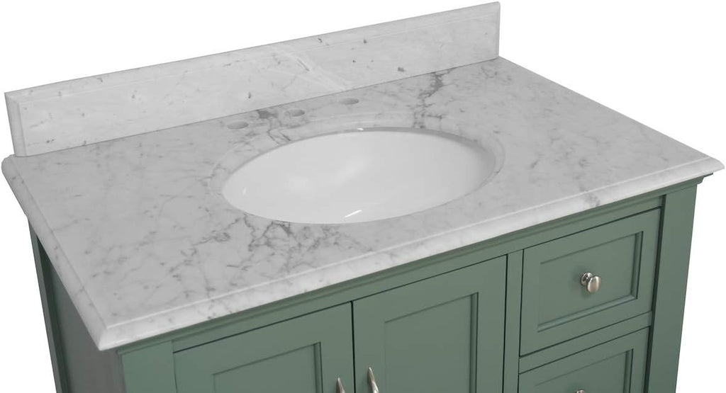 Kitchen Bath Collection Beverly 36-inch Bathroom Vanity (Carrara/Sage Green): Includes Sage Green Cabinet with Authentic Italian Carrara Marble Countertop and White Ceramic Sink
