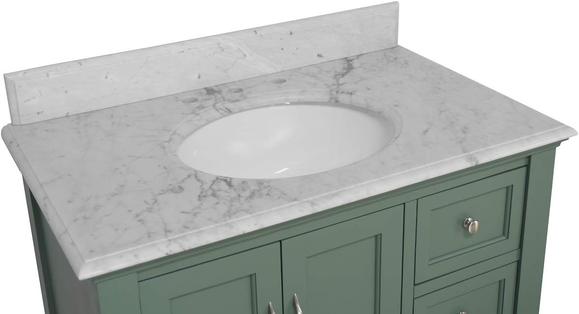 Kitchen Bath Collection Beverly 36-inch Bathroom Vanity (Carrara/Sage Green): Includes Sage Green Cabinet with Authentic Italian Carrara Marble Countertop and White Ceramic Sink