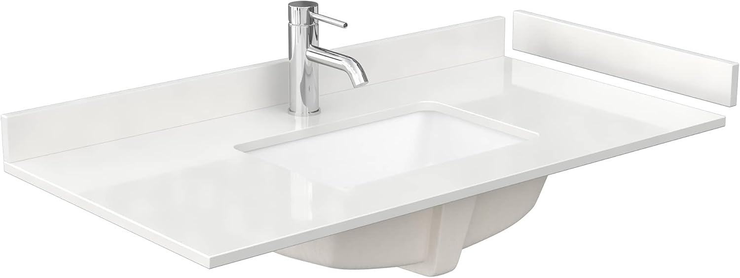 White Quartz Countertop (42') - Single Hole Undermount Square Sink - Includes Backsplash & Sidesplash by Wyndham Collection