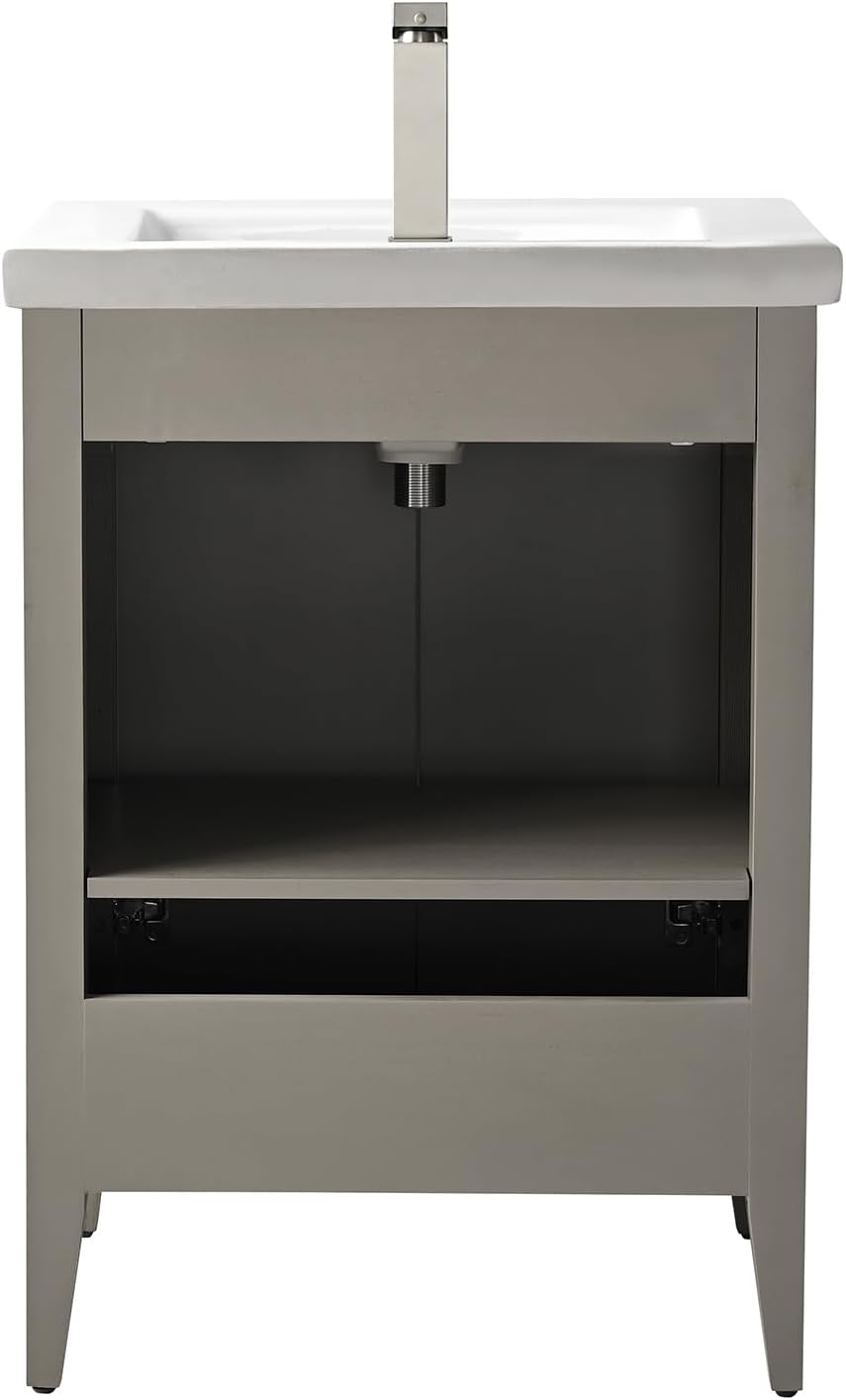 Vanity Art 24 inch Bathroom Vanity with Single Sink & Ceramic Top, Vanity Cabinet with Soft-Closing Door, Solid Wood Frame, Linear Pattern, Driftwood Gray, Golden Brushed Handware VA9124-DG-GB