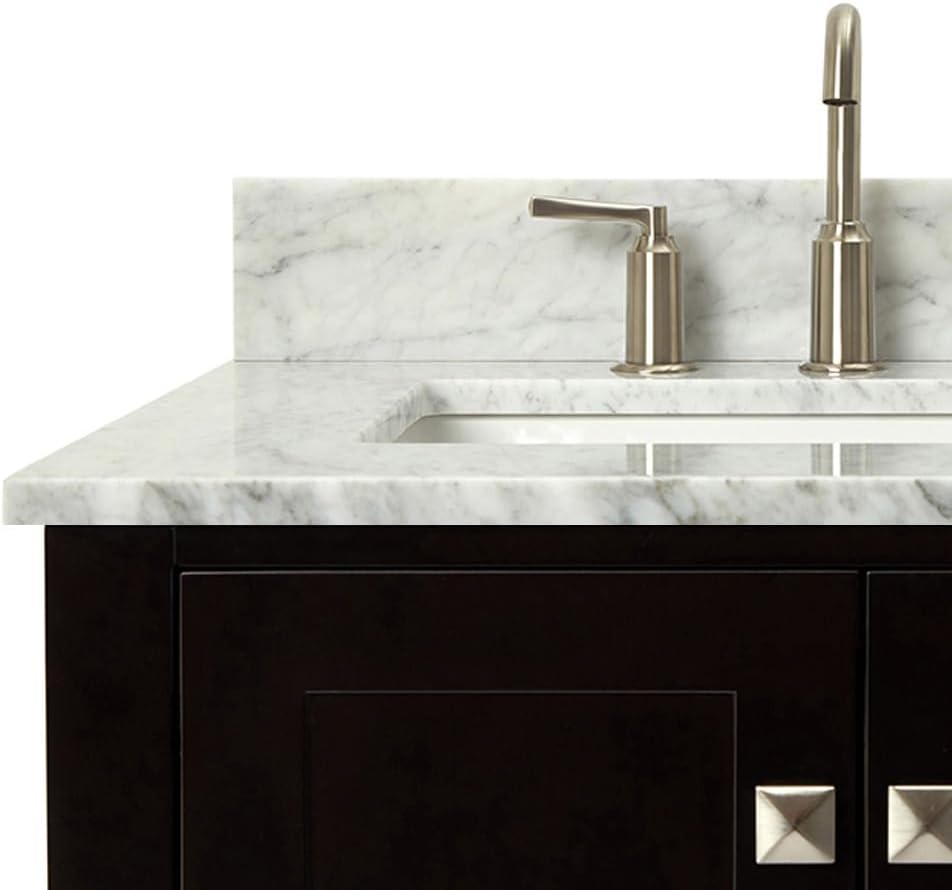ARIEL Cambridge 36-inch Bathroom Vanity with Sink,Solid Wood, 0.75-inch Italian Carrara Marble Countertop, Single Rectangular Porcelain Sink, 2 Soft Closing Doors, 5 Dovetail Drawers, Espresso