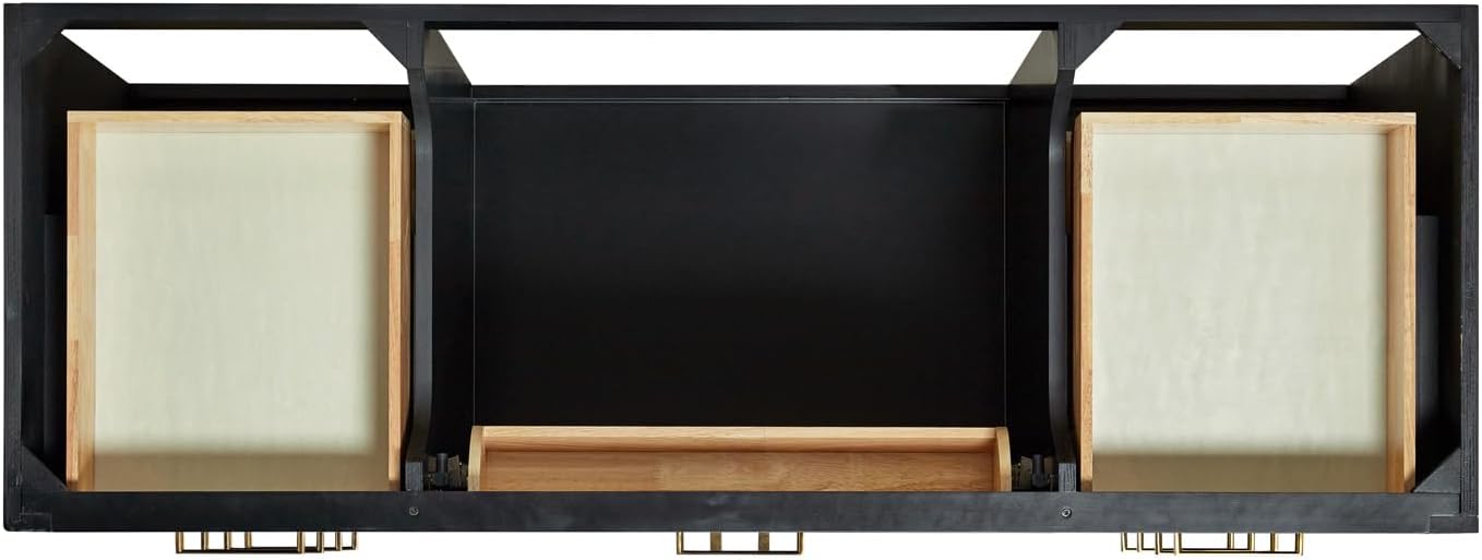 ARIEL Hepburn 60-inch Bathroom Vanity with Sink,Solid Wood, 1.5-inch Italian Carrara Marble Countertop, Single Rectangular Porcelain Sink, 2 Soft Closing Doors, 9 Dovetail Drawers, Black