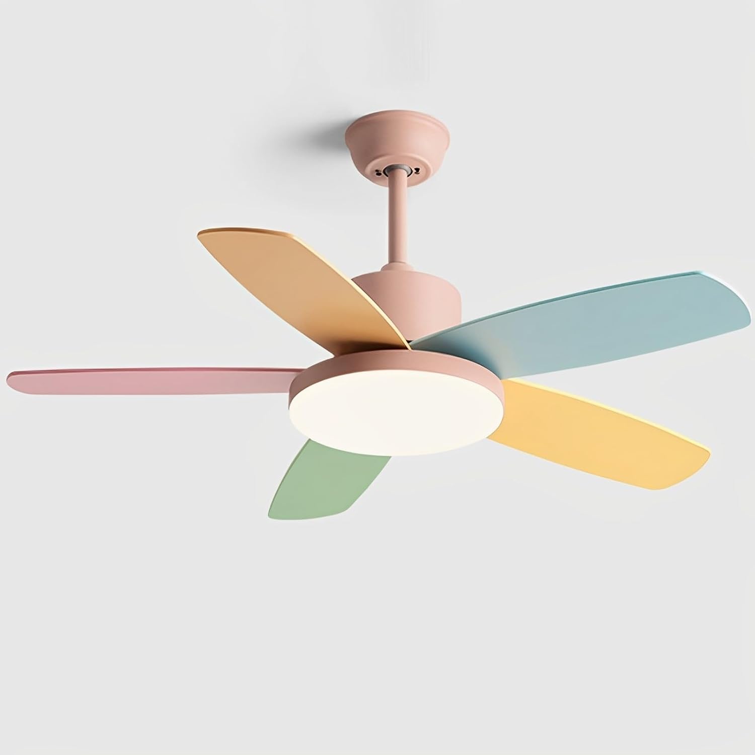Kids Quiet Ceiling Fan with Light 48in Colorful Remote Fan Ceiling with Light Girls Boys Room Bedroom Mute Pink Ceiling Fans 6 Gear Wind Speeds 60W LED Ceiling Light Fan Lighting