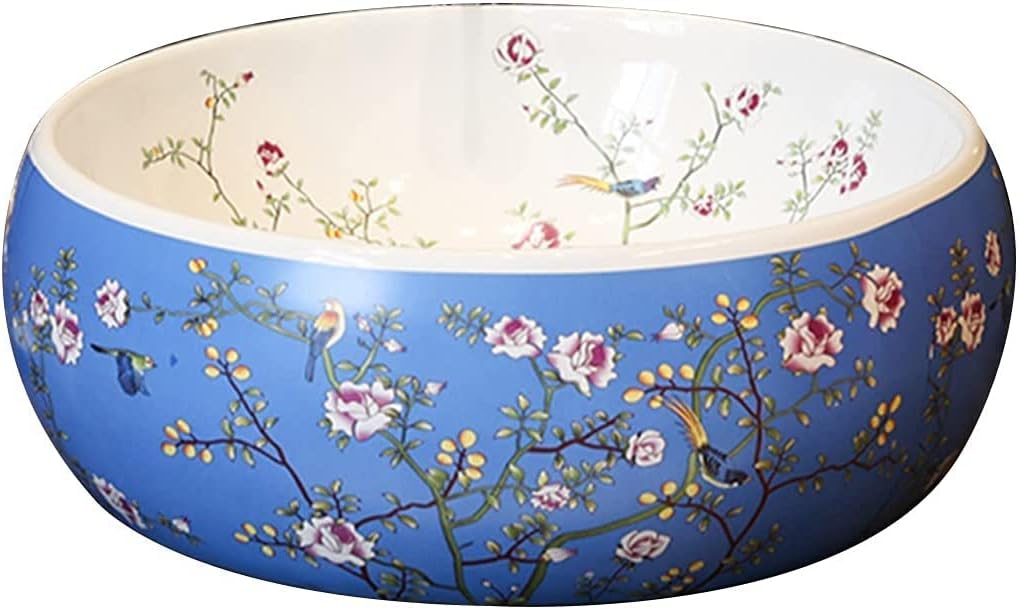Bathroom Bar Vanity Vessel Sinks Above Counter Vanity Sink Tops Chinese Ceramic Lowes Bathroom Vanities Individual Flower and Bird Art Basin,42 * 15Cm,Blueset,42 * 15cm