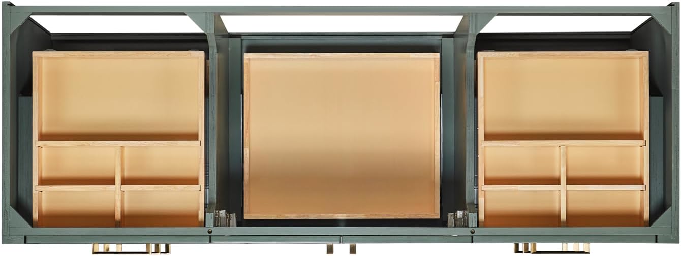 ARIEL Loren 60-inch Bathroom Vanity with Sink,Solid Wood, 1.5-inch Carrara White Quartz Countertop, Single Oval Porcelain Sink, 2 Soft Closing Doors, 7 Dovetail Drawers, Vintage Green