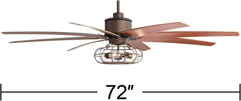 Casa Vieja 72' Predator Vintage Large Indoor Ceiling Fan with LED Light Remote Control English Bronze Cherry Blades Cage for Living Room Kitchen Bedroom Kids Room Family Room Dining Room