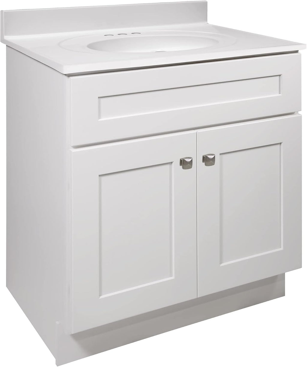 Design House Brookings 31 Inch Bathroom Vanity with Cultured Marble Vanity Top - Unassembled Bathroom Vanity with Sink, White