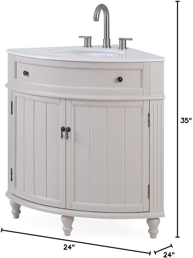 Tennant Brand 24 inch Triadsville Small Corner Bathroom Vanity with Sink and White Quartz top (Taup)
