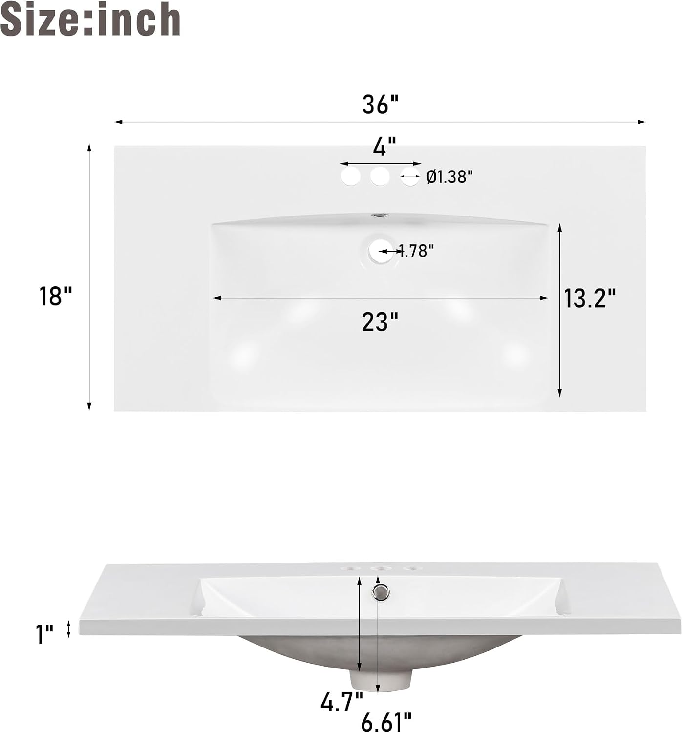 P PURLOVE 36' Bathroom Vanity with Sink Top Combo Set, Modern Single Bathroom Cabinet with Adjustable Shelf and Soft Closing Doors,Wood Frame