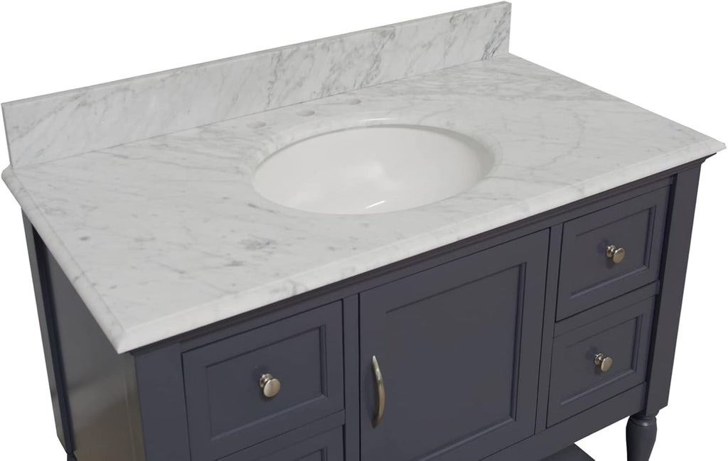 Beverly 42-inch Bathroom Vanity (Marine Gray/Carrara): Includes Marine Gray Cabinet with Authentic Italian Carrara Marble Countertop and White Ceramic Sink
