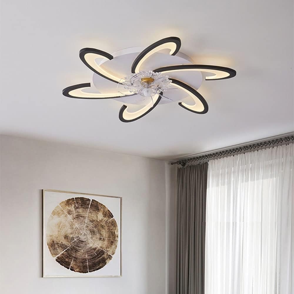 Nordic Black Ceiling Fan Light with Remote Control Silent Ceiling Fan with Lights DC Motor 6-Speed Dimmable Ultra Thin Ceiling Fan Lamp for Bedroom Lounge Kitchen LED Boy Girl