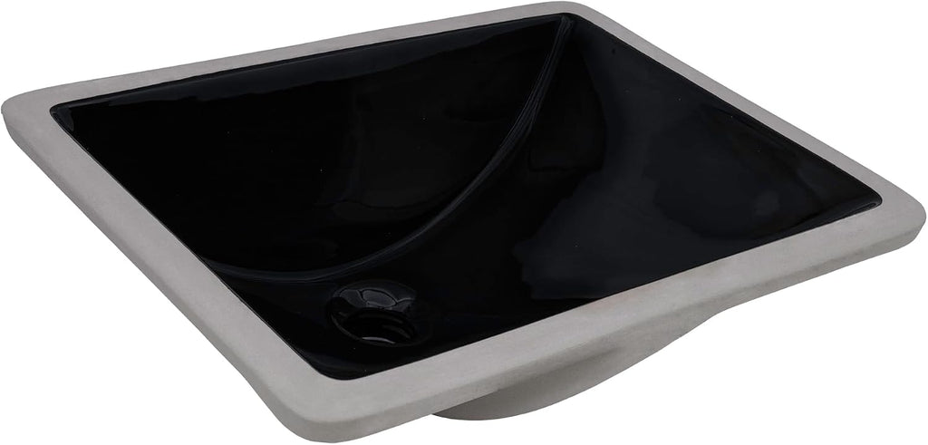 Ruvati 16 x 11-3/4 inch Undermount Bathroom Sink Black Rectangular Porcelain Ceramic with Overflow- RVB0718BK- Durable, Stain-Resistant Small Sink for Modern Bathrooms, Perfect for Vanity Sinks