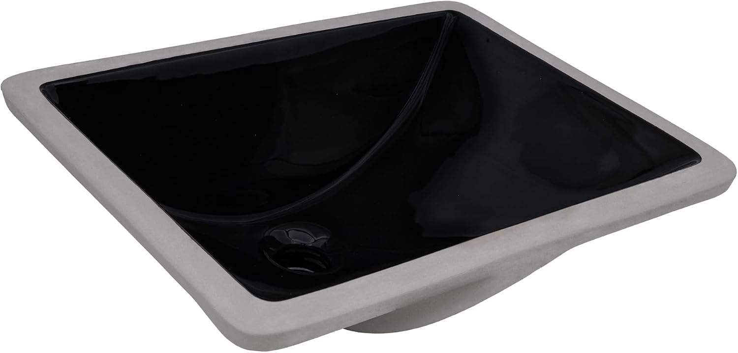 Ruvati 16 x 11-3/4 inch Undermount Bathroom Sink Black Rectangular Porcelain Ceramic with Overflow- RVB0718BK- Durable, Stain-Resistant Small Sink for Modern Bathrooms, Perfect for Vanity Sinks