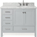 ARIEL Cambridge 42-inch Bathroom Vanity with Sink,Solid Wood, 1.5-inch Italian Carrara Marble Countertop & Backsplash, Single Oval Porcelain Sink, 2 Soft Closing Doors, 5 Dovetail Drawers, Grey