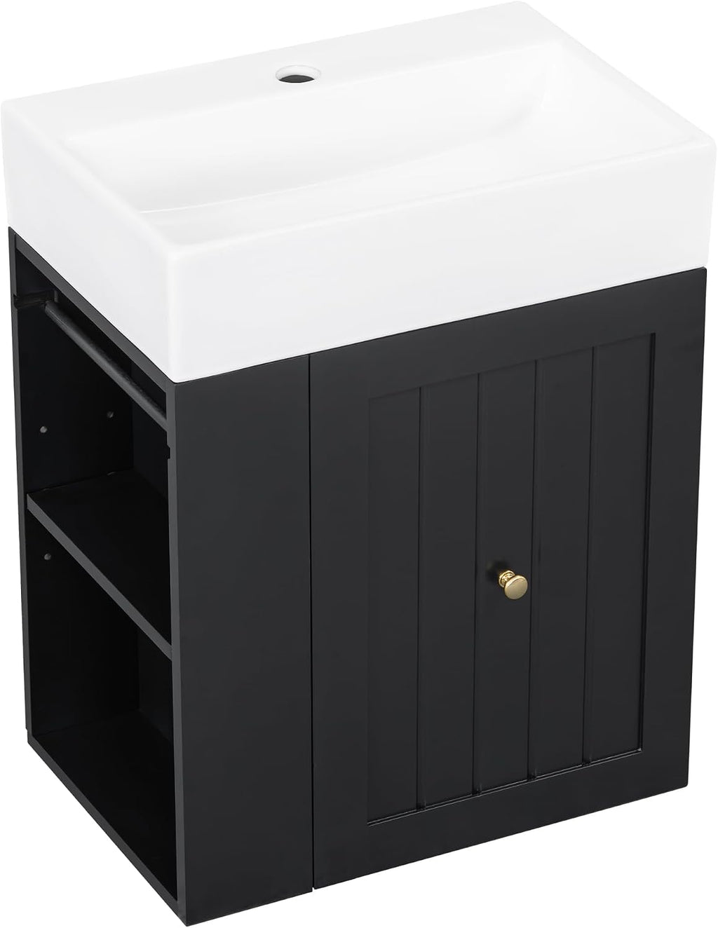 20' Floationg Wall-Mounted Bathroom Vanity with Ceramic Sink, Adjustable Shelf, Toilet Paper Holder, Modern Style, Drawer with Striped Design, Black