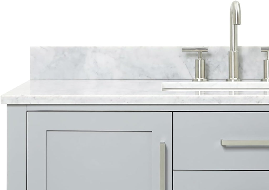 ARIEL Bayhill 48-inch Bathroom Vanity with Sink,Solid Wood, 0.75-inch Italian Carrara Marble Countertop, Single Rectangular Porcelain Sink, 2 Soft Closing Doors, 2 Dovetail Drawers, Grey