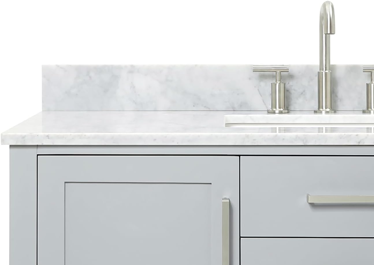 ARIEL Bayhill 48-inch Bathroom Vanity with Sink,Solid Wood, 0.75-inch Italian Carrara Marble Countertop, Single Rectangular Porcelain Sink, 2 Soft Closing Doors, 2 Dovetail Drawers, Grey