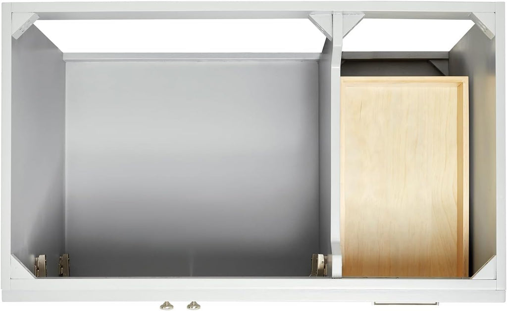 DKB Bradford 36-Inch Grey Bathroom Vanity with Left Rectangular Sink, 1.5' Carrara Quartz Countertop & Backsplash, 2 Soft-Closing Doors, 2 Full Extension Drawers, Toe Kick, Brushed Nickel Hardware