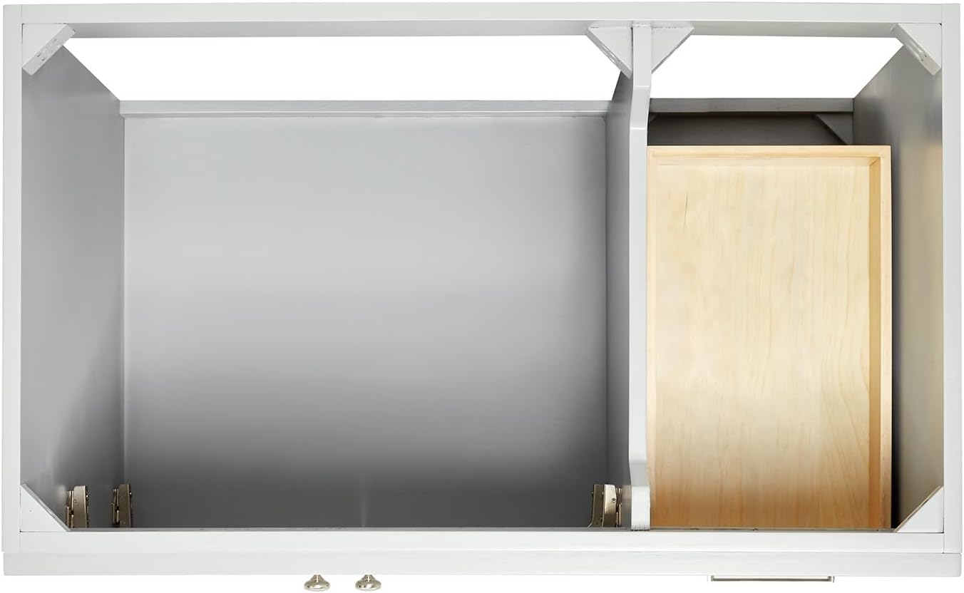 DKB Bradford 36-Inch Grey Bathroom Vanity with Left Rectangular Sink, 1.5' Carrara Quartz Countertop & Backsplash, 2 Soft-Closing Doors, 2 Full Extension Drawers, Toe Kick, Brushed Nickel Hardware