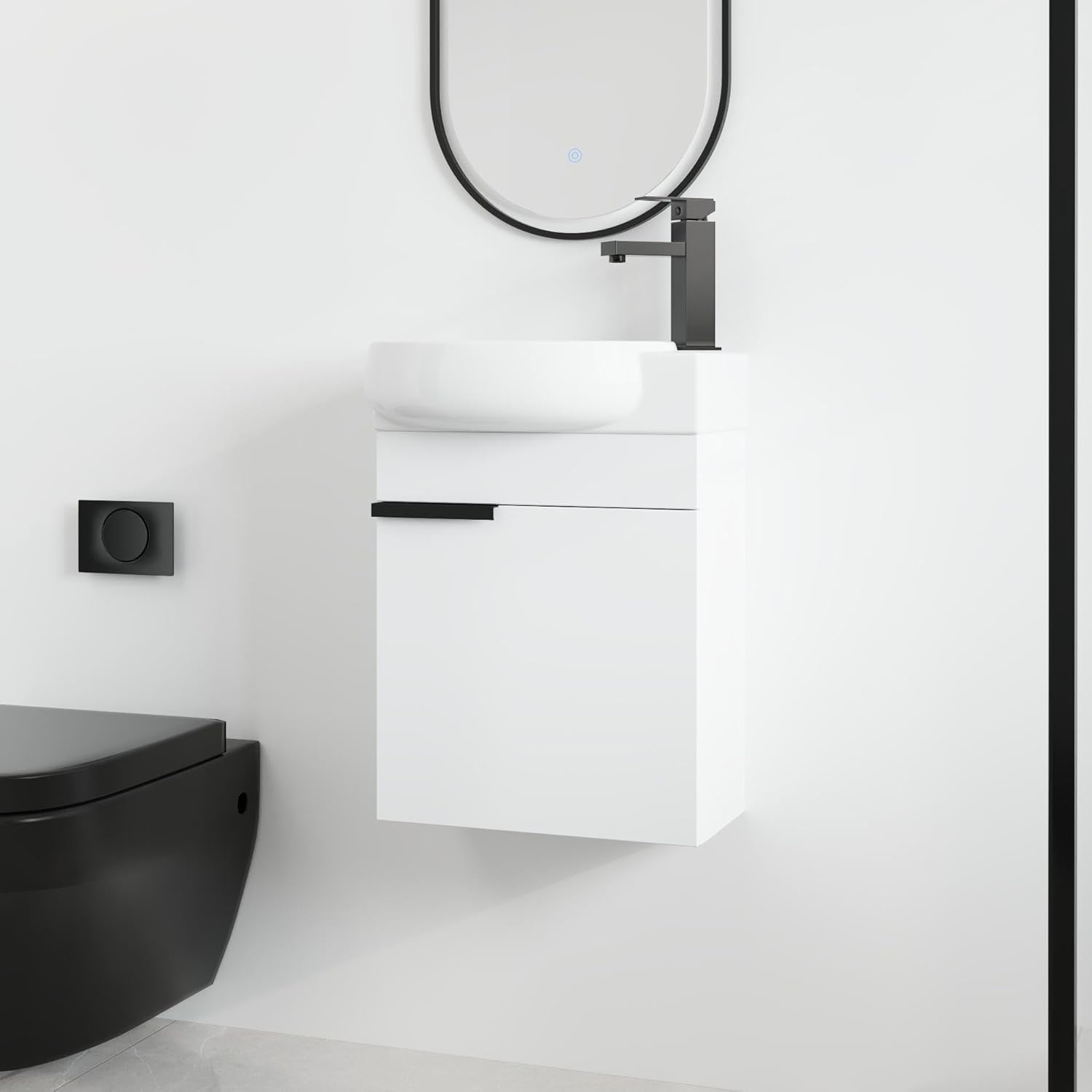 Malwee 16 Inch Floating Bathroom Vanity with Sink, 16'' Wall Mounted Single Sink Bathroom Vanity Combo, Modern White Cabinet Set with 1 Soft Close Door and Ceramics Basin Top,MAF02916-GWH