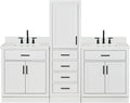 ARIEL Hepburn 82 Inch Includes 20 Inch Linen Cabinet and 2 of 31 Inch Single Rectangle Sink Bathroom Vanity with Pure White Quartz Countertop 1.5 Inch in White