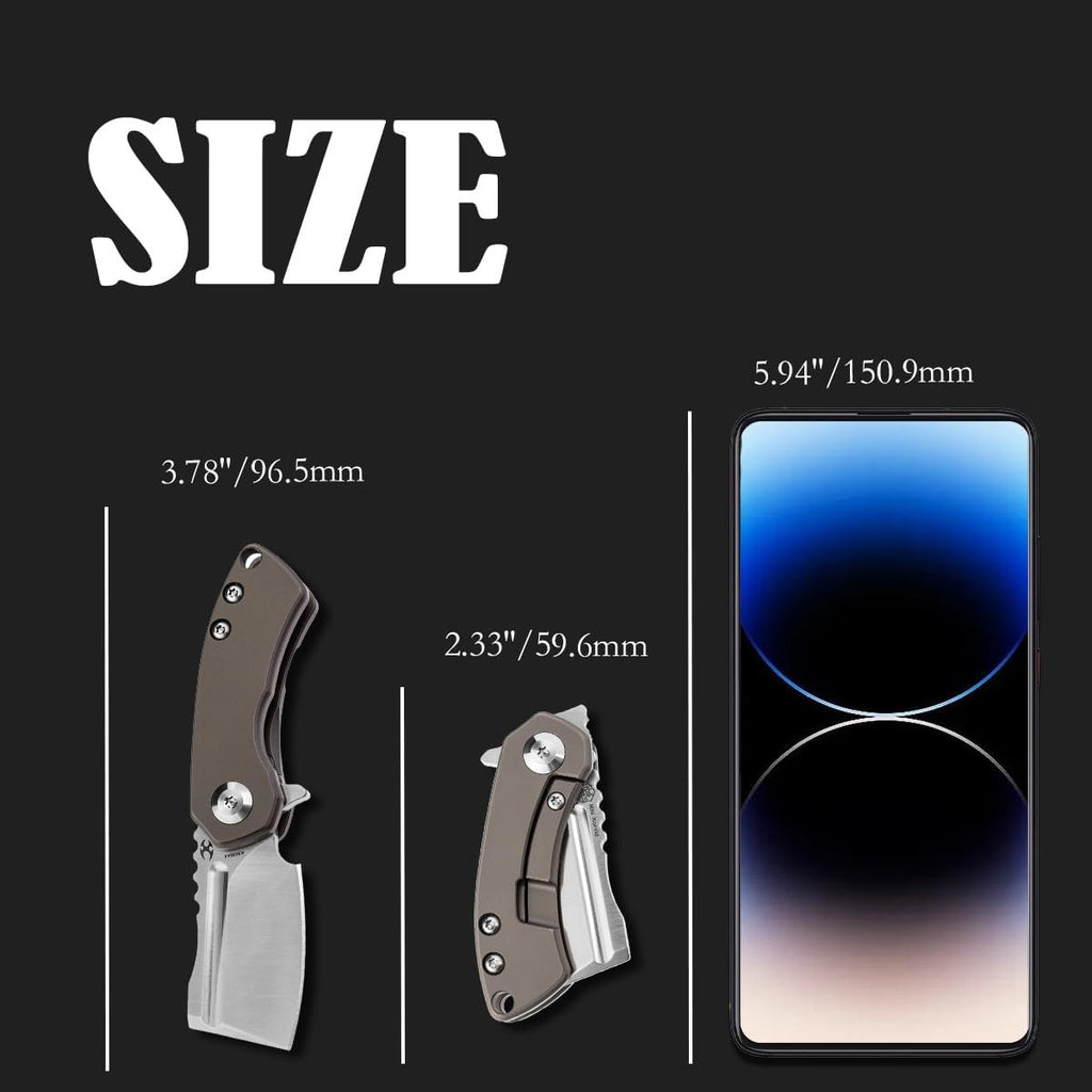 KANSEPT Knives Mini Korvid Cleaver Mini Pocket Knife for Men 1.45'' Satin CPM-S35VN Blade,Bronze Anodized Titanium Handle,EDC Folding Knife K3030A3