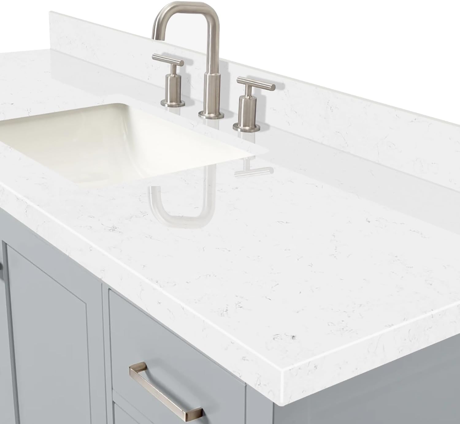 ARIEL Cambridge 60-inch Bathroom Vanity with Sink,Solid Wood, 1.5-inch Carrara White Quartz Countertop, Single Rectangular Porcelain Sink, 2 Soft Closing Doors, 9 Dovetail Drawers, Grey